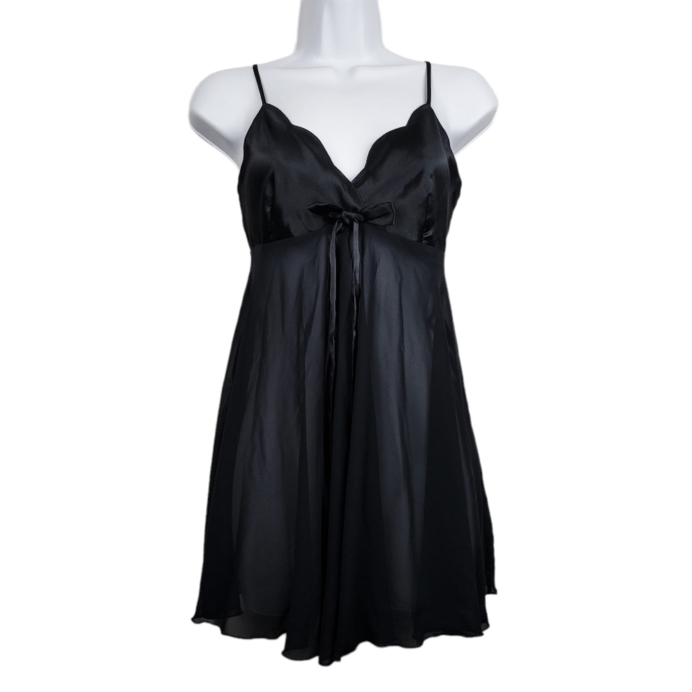 Victoria's Secret Black Scallop Sheer Chiffon Night Slip Lingerie Size S